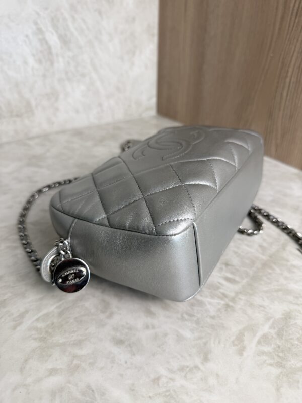 Chanel Metallic Calfskin Quilted Small Ballerine Camera Case Grey