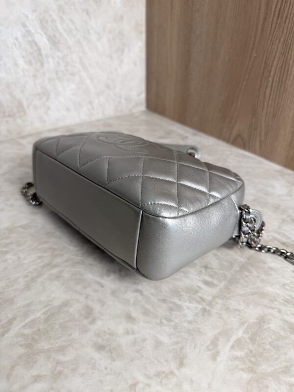 Chanel Metallic Calfskin Quilted Small Ballerine Camera Case Grey