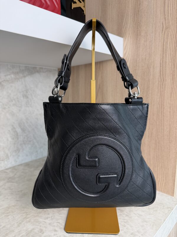 Gucci Sakai Be Green Calfskin Diagonal Stitched Small Blondie Tote Black