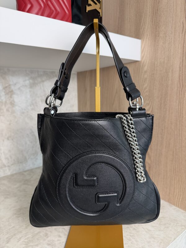 Gucci Sakai Be Green Calfskin Diagonal Stitched Small Blondie Tote Black