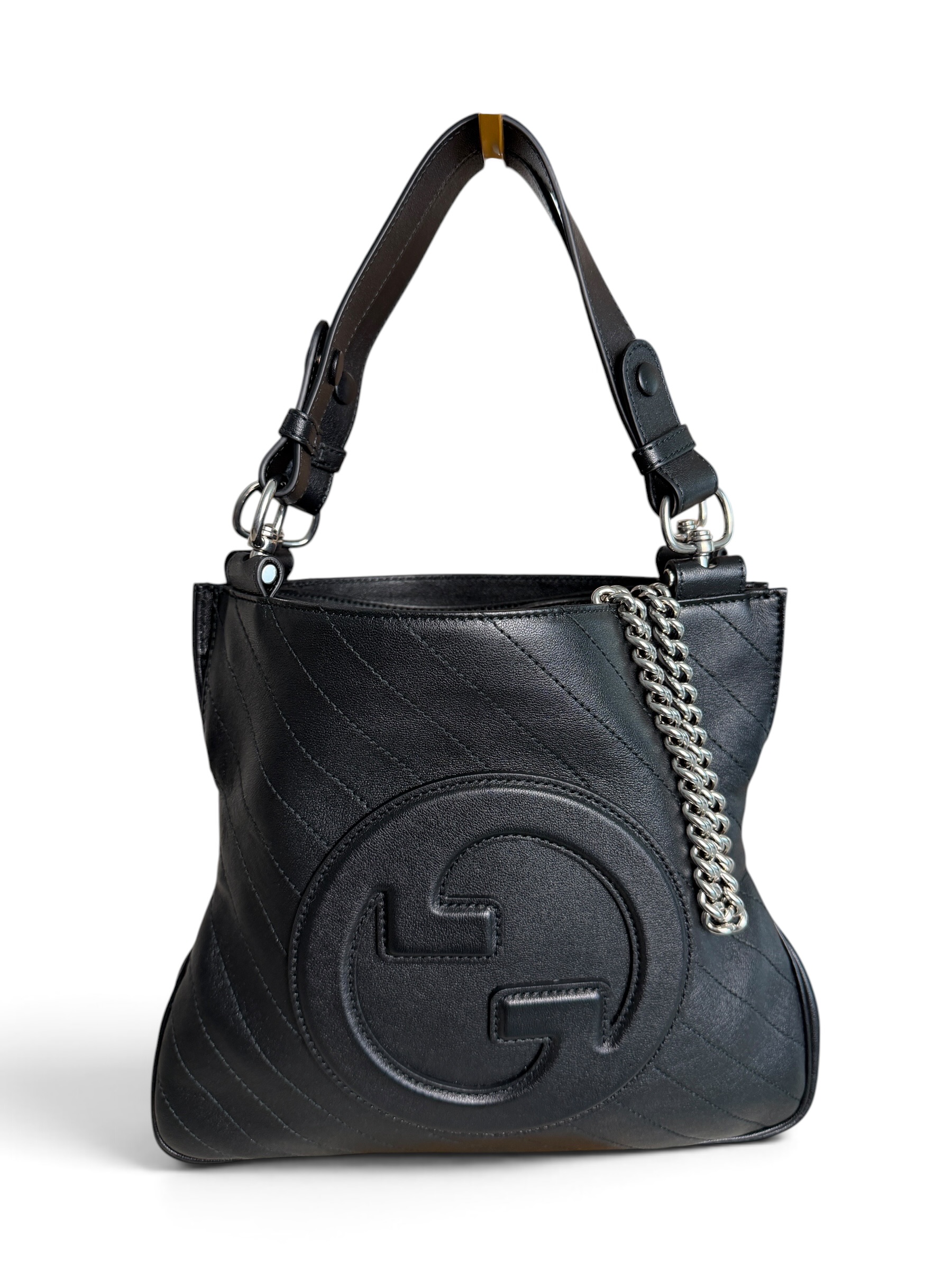 Gucci Sakai Be Green Calfskin Diagonal Stitched Small Blondie Tote Black
