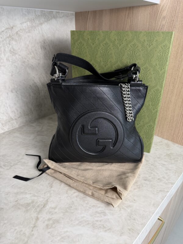 Gucci Sakai Be Green Calfskin Diagonal Stitched Small Blondie Tote Black