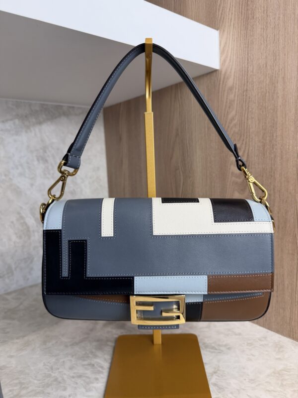 Fendi Vitello Grace Intarsio Geometric Brandy Navy Multicolor