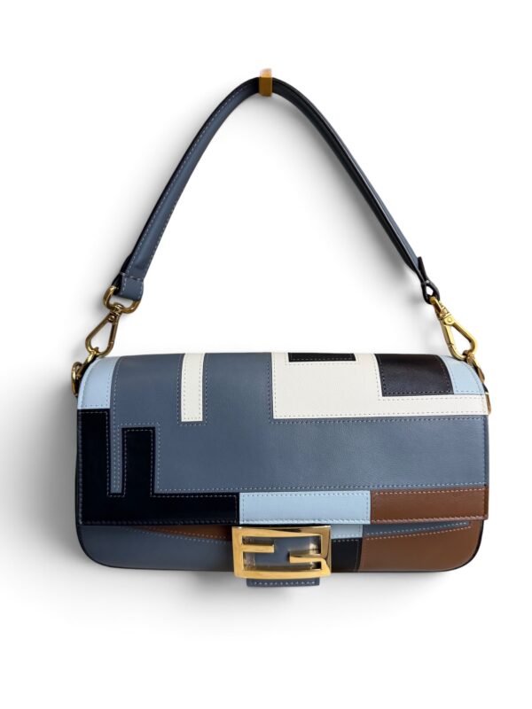 Fendi Vitello Grace Intarsio Geometric Brandy Navy Multicolor