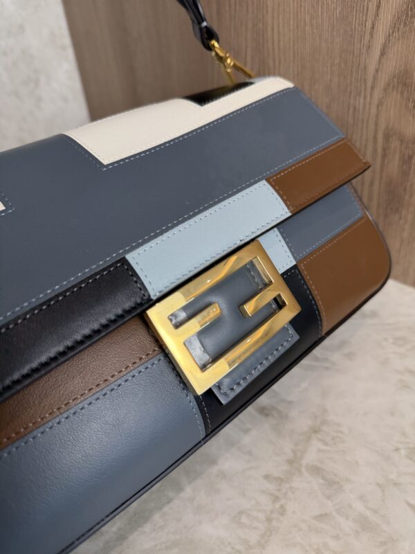 Fendi Vitello Grace Intarsio Geometric Brandy Navy Multicolor