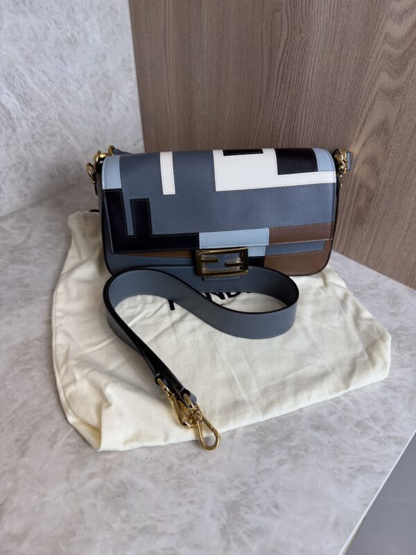 Fendi Vitello Grace Intarsio Geometric Brandy Navy Multicolor
