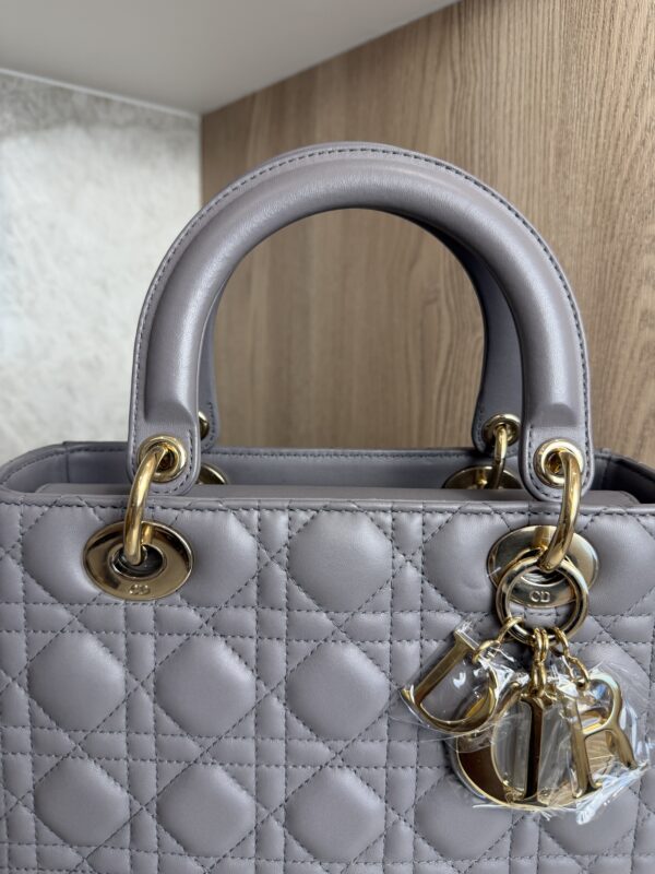 Christian Dior Lambskin Cannage Medium Lady Dior Grey Gold Hardware