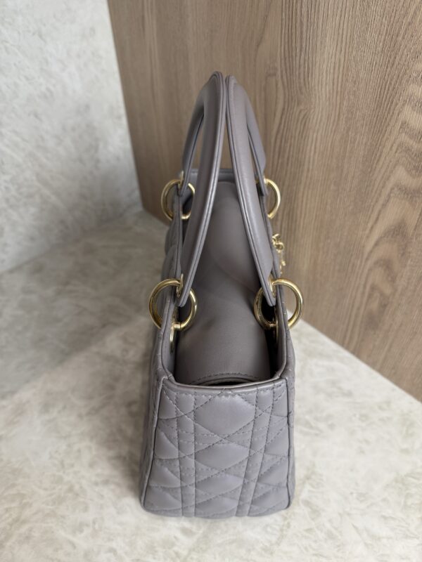 Christian Dior Lambskin Cannage Medium Lady Dior Grey Gold Hardware