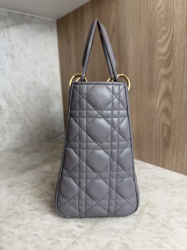 Christian Dior Lambskin Cannage Medium Lady Dior Grey Gold Hardware