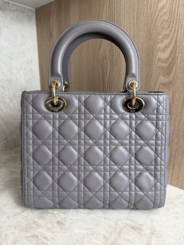 Christian Dior Lambskin Cannage Medium Lady Dior Grey Gold Hardware