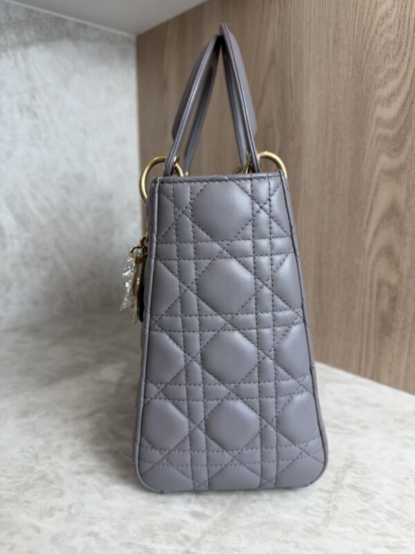 Christian Dior Lambskin Cannage Medium Lady Dior Grey Gold Hardware