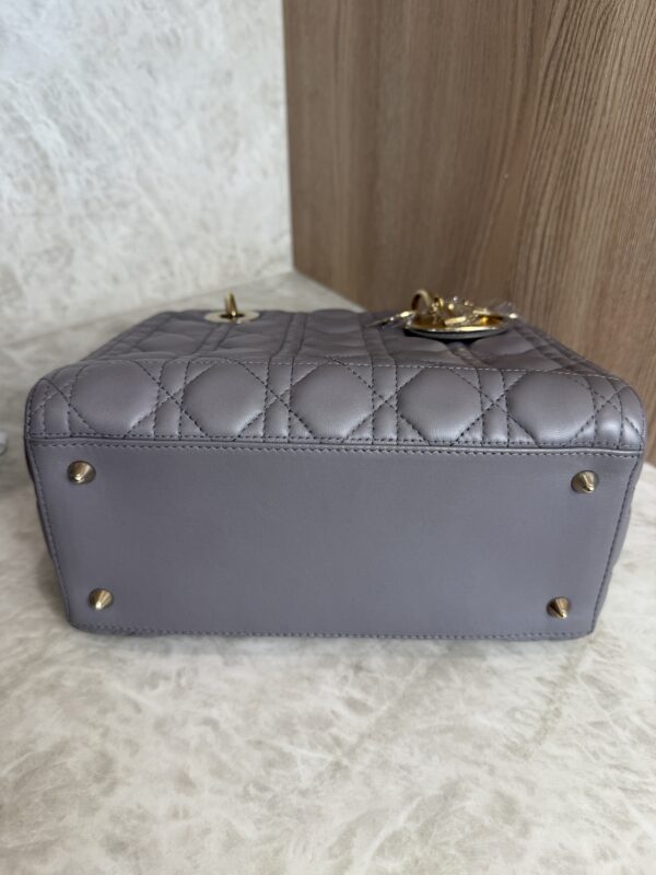 Christian Dior Lambskin Cannage Medium Lady Dior Grey Gold Hardware