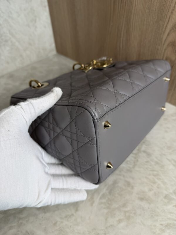 Christian Dior Lambskin Cannage Medium Lady Dior Grey Gold Hardware