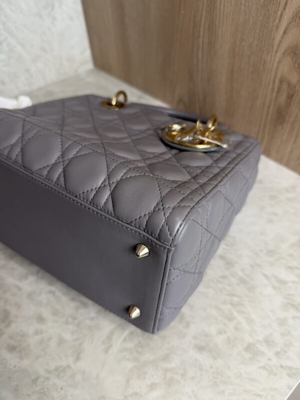 Christian Dior Lambskin Cannage Medium Lady Dior Grey Gold Hardware