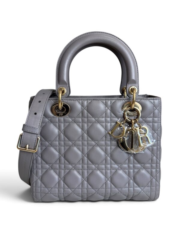 Christian Dior Lambskin Cannage Medium Lady Dior Grey Gold Hardware