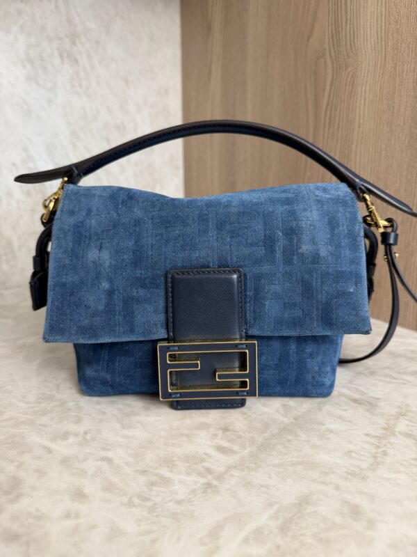 Fendi Mamma Baguette Small Blue FF Denim Flocked Mini Bag