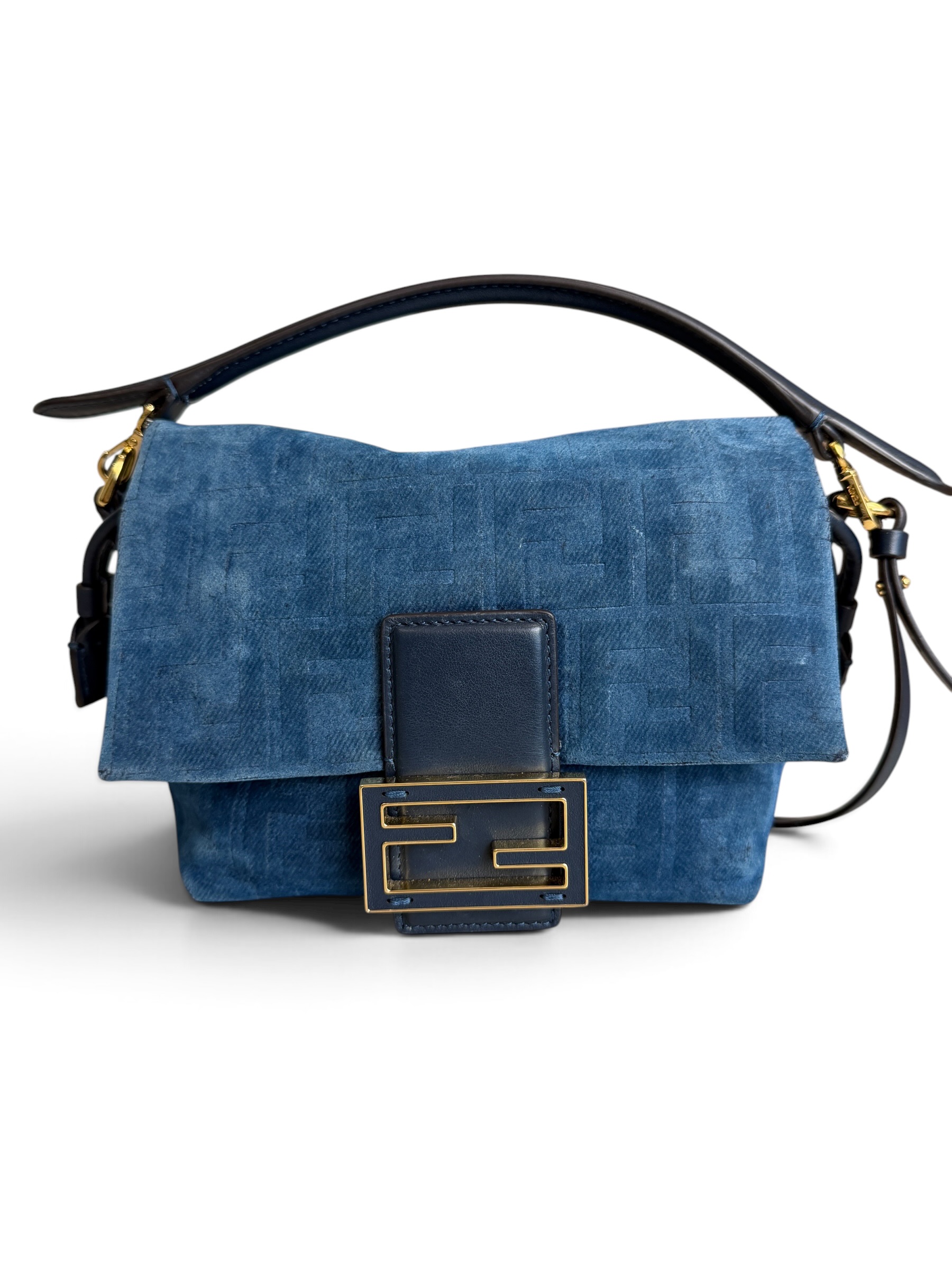 Fendi Mamma Baguette Small Blue FF Denim Flocked Mini Bag