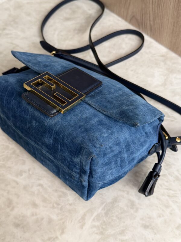 Fendi Mamma Baguette Small Blue FF Denim Flocked Mini Bag