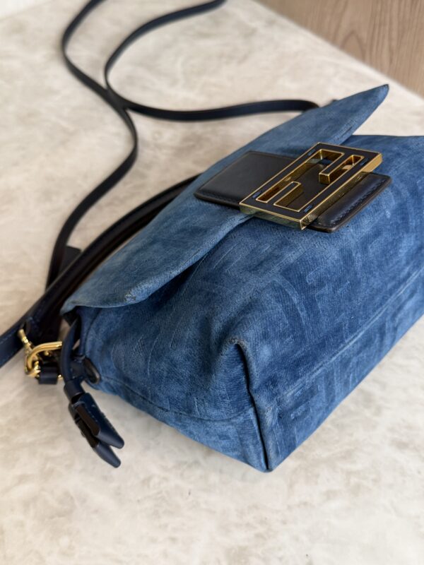 Fendi Mamma Baguette Small Blue FF Denim Flocked Mini Bag