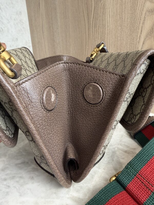 Gucci GG Supreme Monogram Web Neo Vintage Double Flap Messenger Bag Beige New Acero