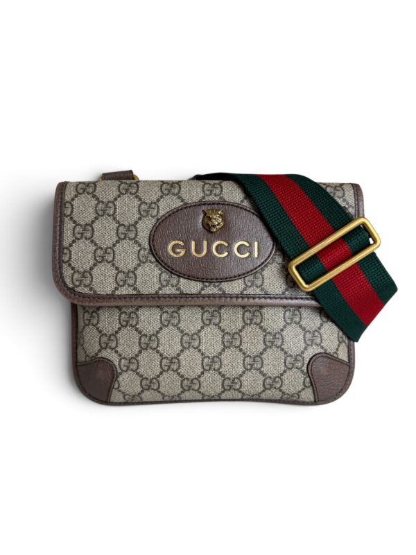 Gucci GG Supreme Monogram Web Neo Vintage Double Flap Messenger Bag Beige New Acero