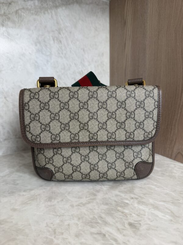 Gucci GG Supreme Monogram Web Neo Vintage Double Flap Messenger Bag Beige New Acero