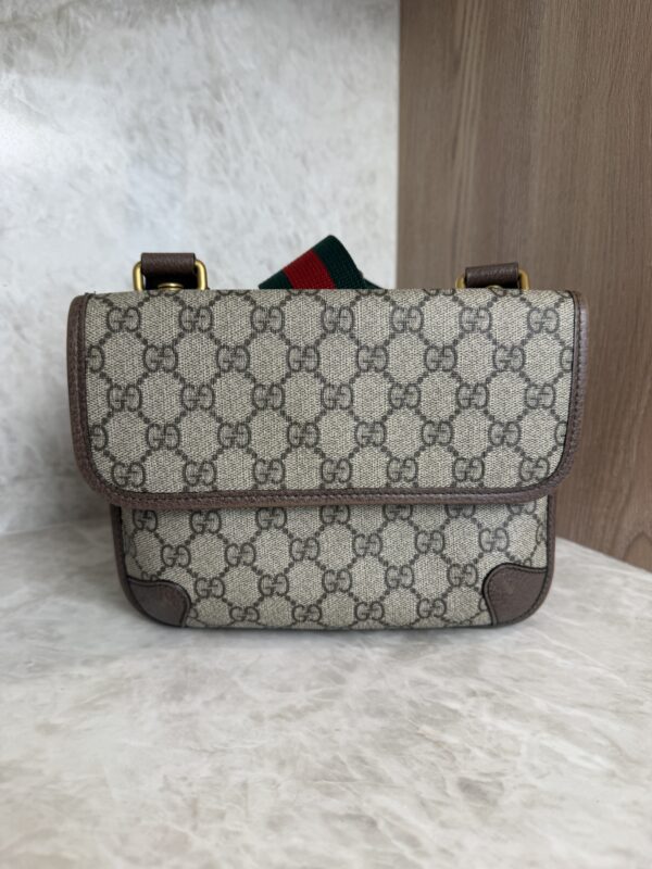 Gucci GG Supreme Monogram Web Neo Vintage Double Flap Messenger Bag Beige New Acero