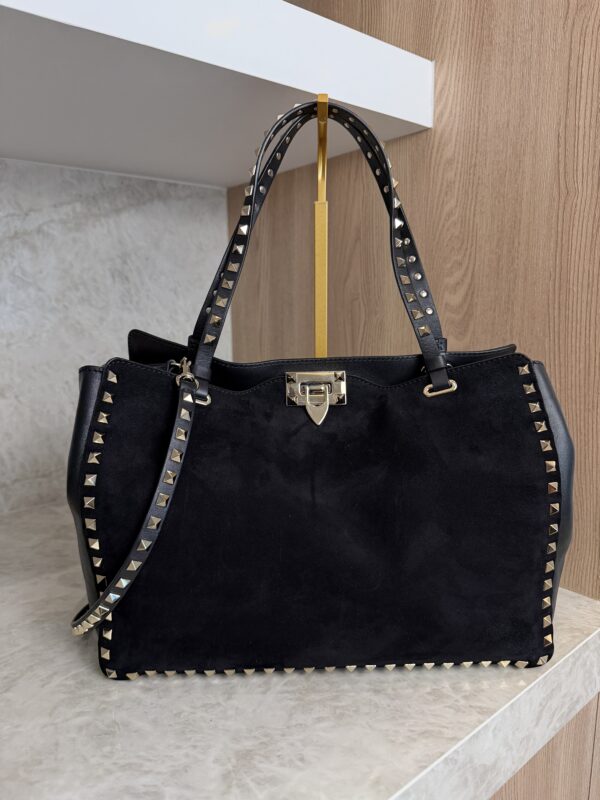 Valentino Garavani Vitello Medium Rockstud Tote Black