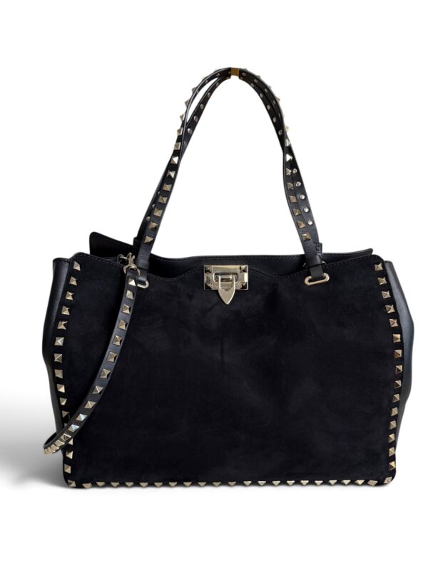 Valentino Garavani Vitello Medium Rockstud Tote Black