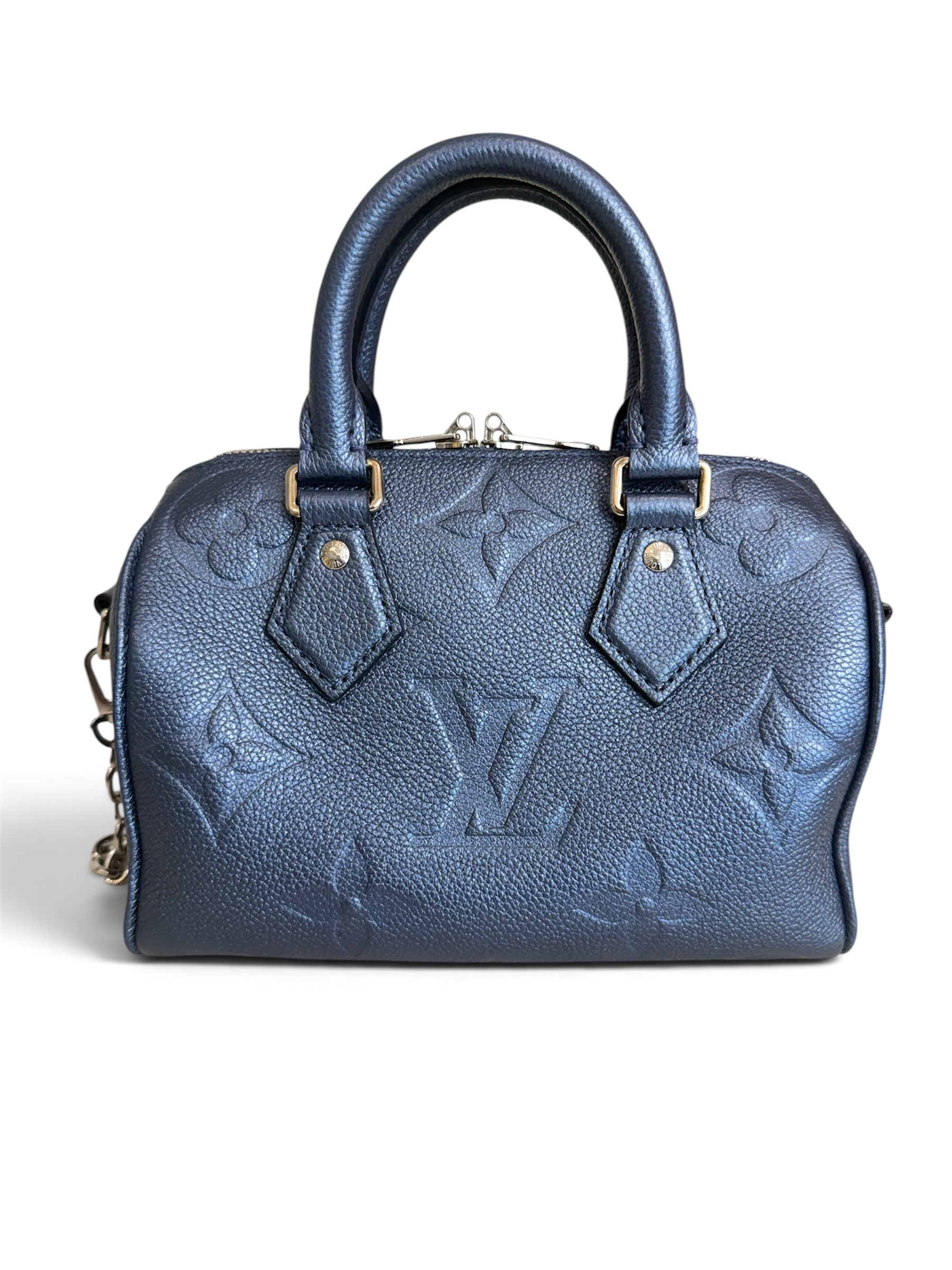 Louis Vuitton Metallic Empreinte Monogram Giant Speedy Bandouliere 20 Navy Nacre