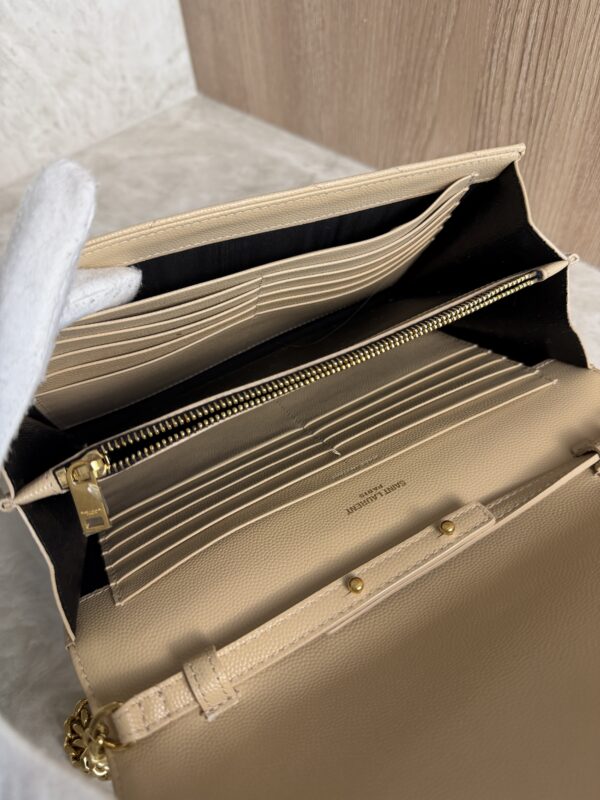 Saint Laurent Large Envelope Quilted Leather Chain Wallet Beige and Gold Hardware