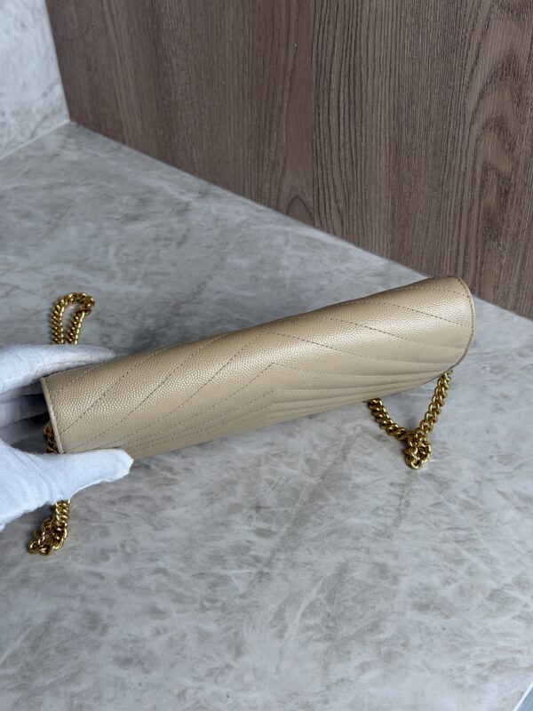 Saint Laurent Large Envelope Quilted Leather Chain Wallet Beige and Gold Hardware
