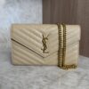 Saint Laurent Large Envelope Quilted Leather Chain Wallet Beige and Gold Hardware