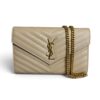 Saint Laurent Large Envelope Quilted Leather Chain Wallet Beige and Gold Hardware
