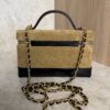 Chanel Suede Calfskin Shiny Lambskin Stitched Top Handle Slim Vanity Case With Chain Beige Black