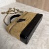 Chanel Suede Calfskin Shiny Lambskin Stitched Top Handle Slim Vanity Case With Chain Beige Black