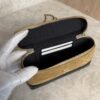 Chanel Suede Calfskin Shiny Lambskin Stitched Top Handle Slim Vanity Case With Chain Beige Black