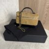Chanel Suede Calfskin Shiny Lambskin Stitched Top Handle Slim Vanity Case With Chain Beige Black