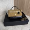 Chanel Suede Calfskin Shiny Lambskin Stitched Top Handle Slim Vanity Case With Chain Beige Black