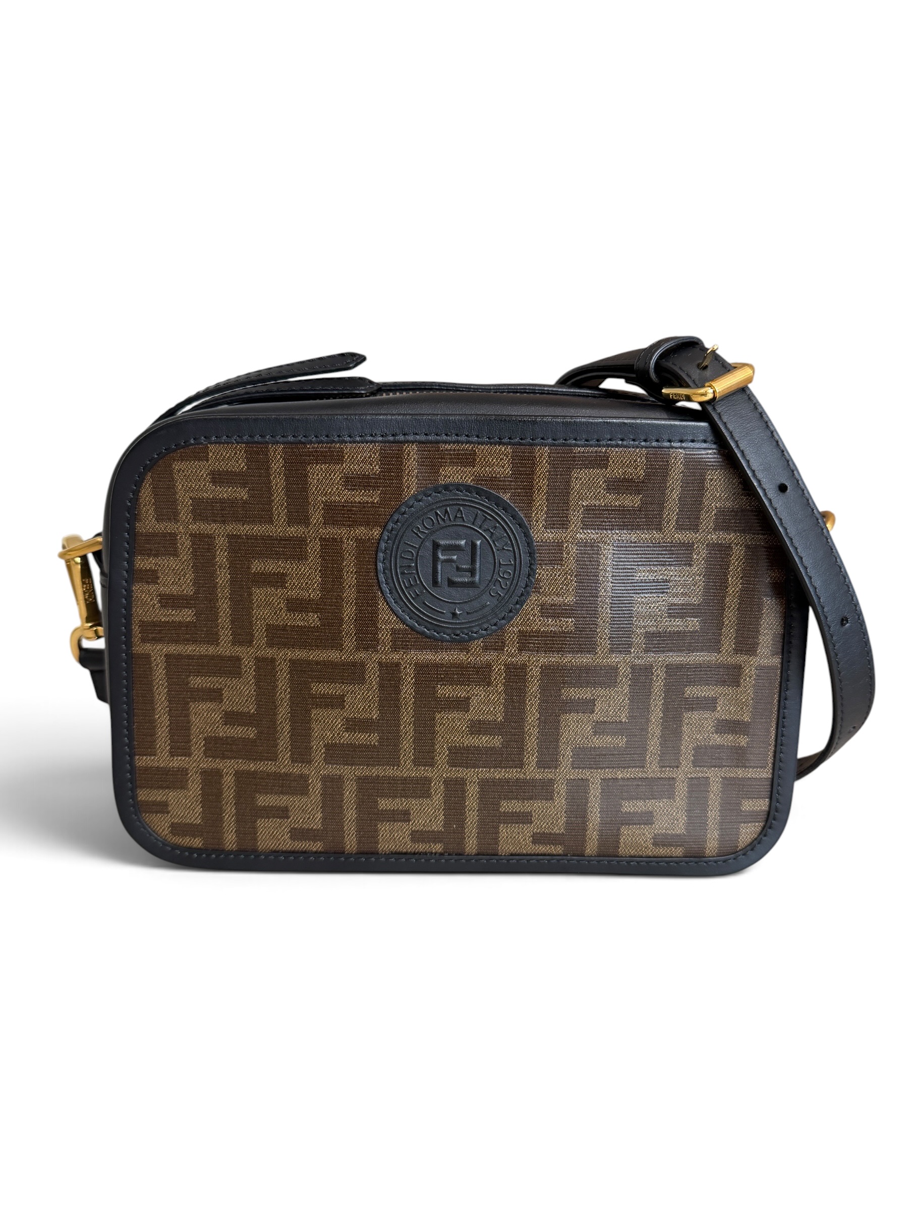 Fendi Black/Brown Coated Canvas And Leather Mini Camera Case Shoulder Bag