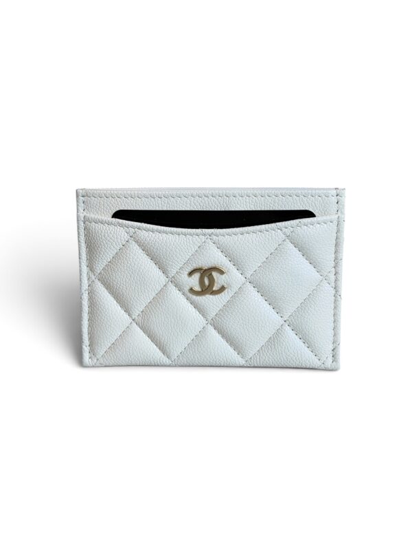 Chanel Caviar Quilted Card Holder White Gold Hardware