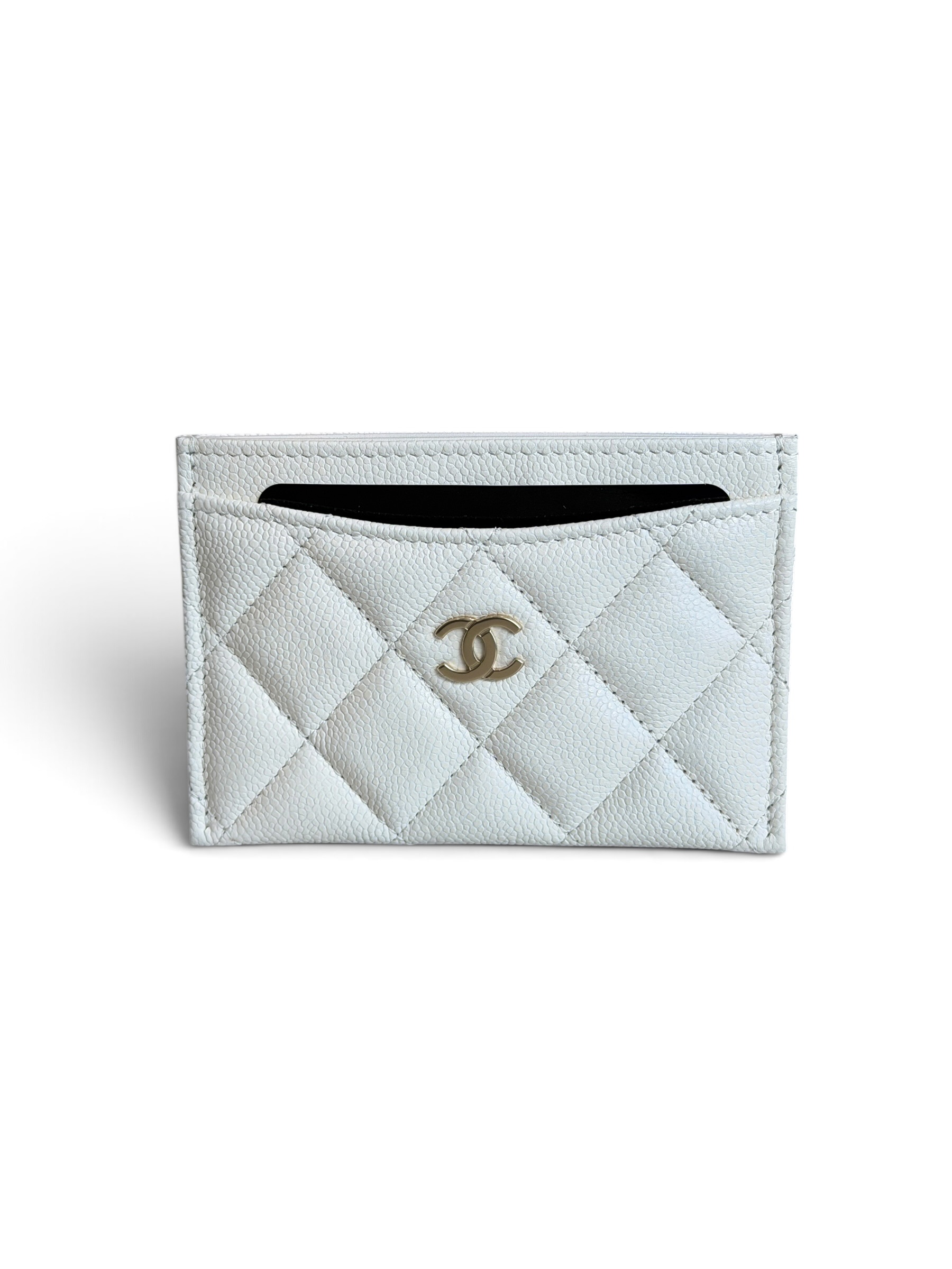 Chanel Caviar Quilted Card Holder White Gold Hardware