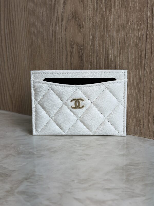 Chanel Caviar Quilted Card Holder White Gold Hardware