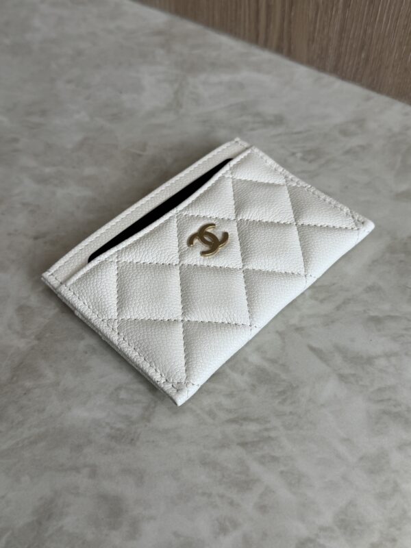 Chanel Caviar Quilted Card Holder White Gold Hardware