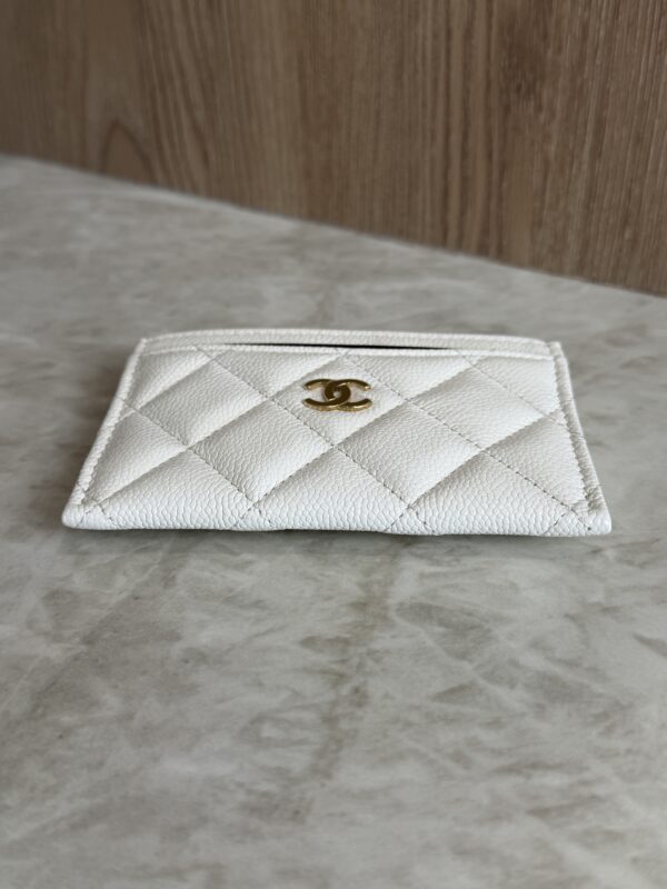Chanel Caviar Quilted Card Holder White Gold Hardware