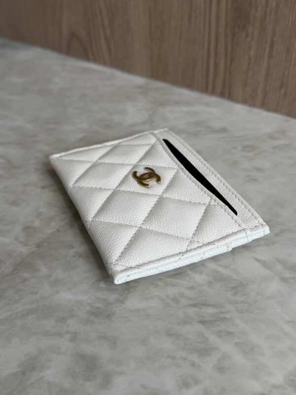Chanel Caviar Quilted Card Holder White Gold Hardware