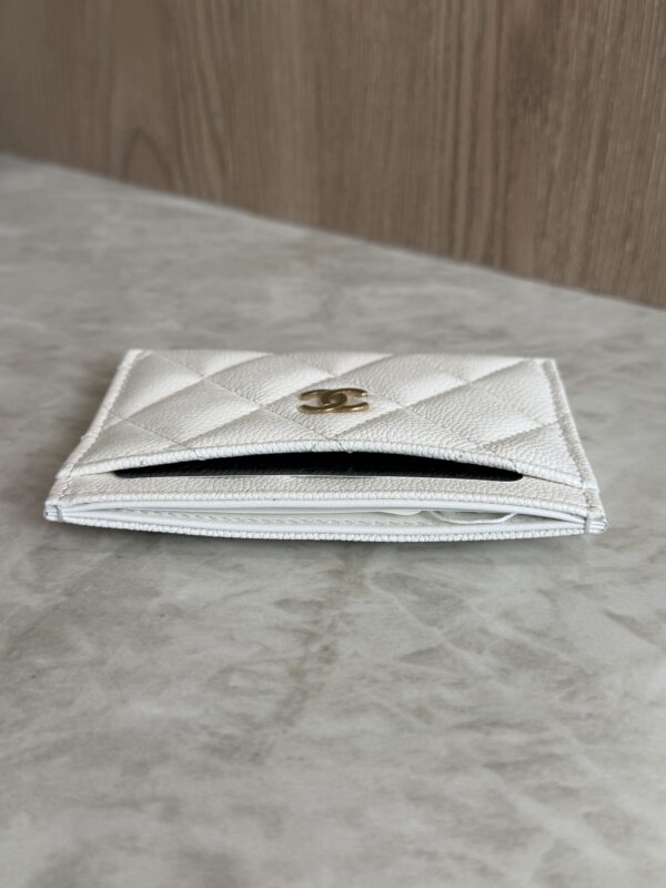 Chanel Caviar Quilted Card Holder White Gold Hardware