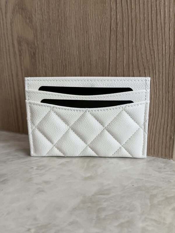 Chanel Caviar Quilted Card Holder White Gold Hardware
