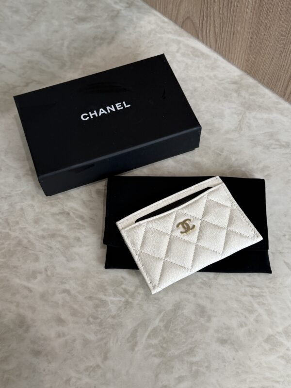 Chanel Caviar Quilted Card Holder White Gold Hardware
