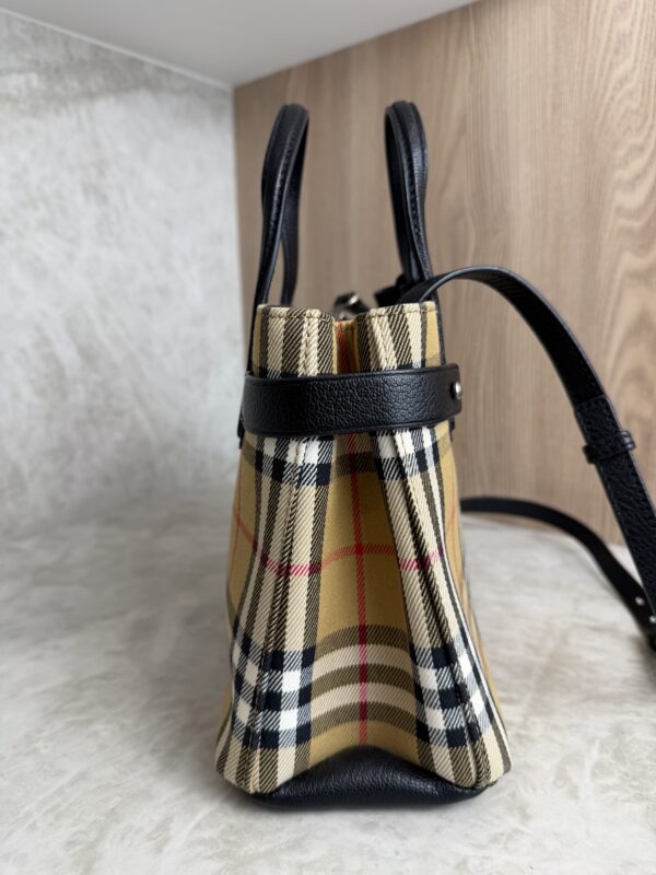 Burberry Goatskin Vintage Check Small Banner Tote Black